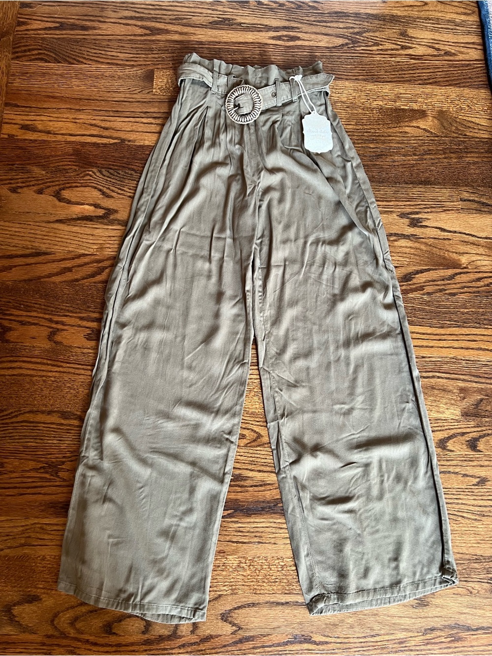 Altar'd State High-Waist Wide-Leg Paperbag Pants in Olive Green